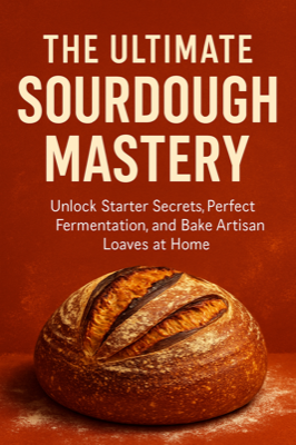 AI-generated eBook cover for a sourdough baking guide, made with getebook.ai